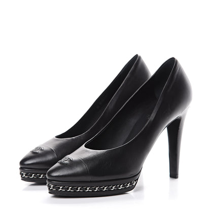 Chanel Lambskin CC Cap Toe Platform Chain Pumps 39 Black 3 of 11