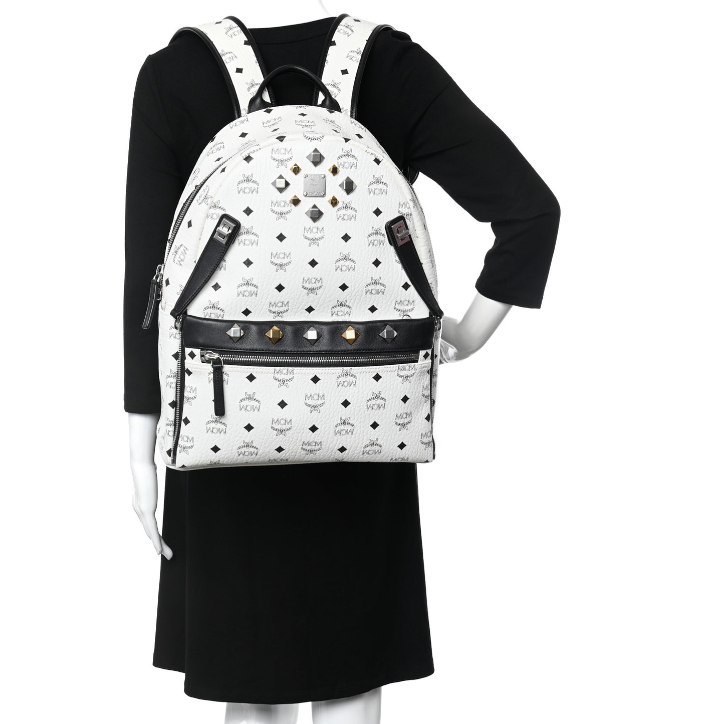 Visetos Studded Medium Dual Stark Backpack White