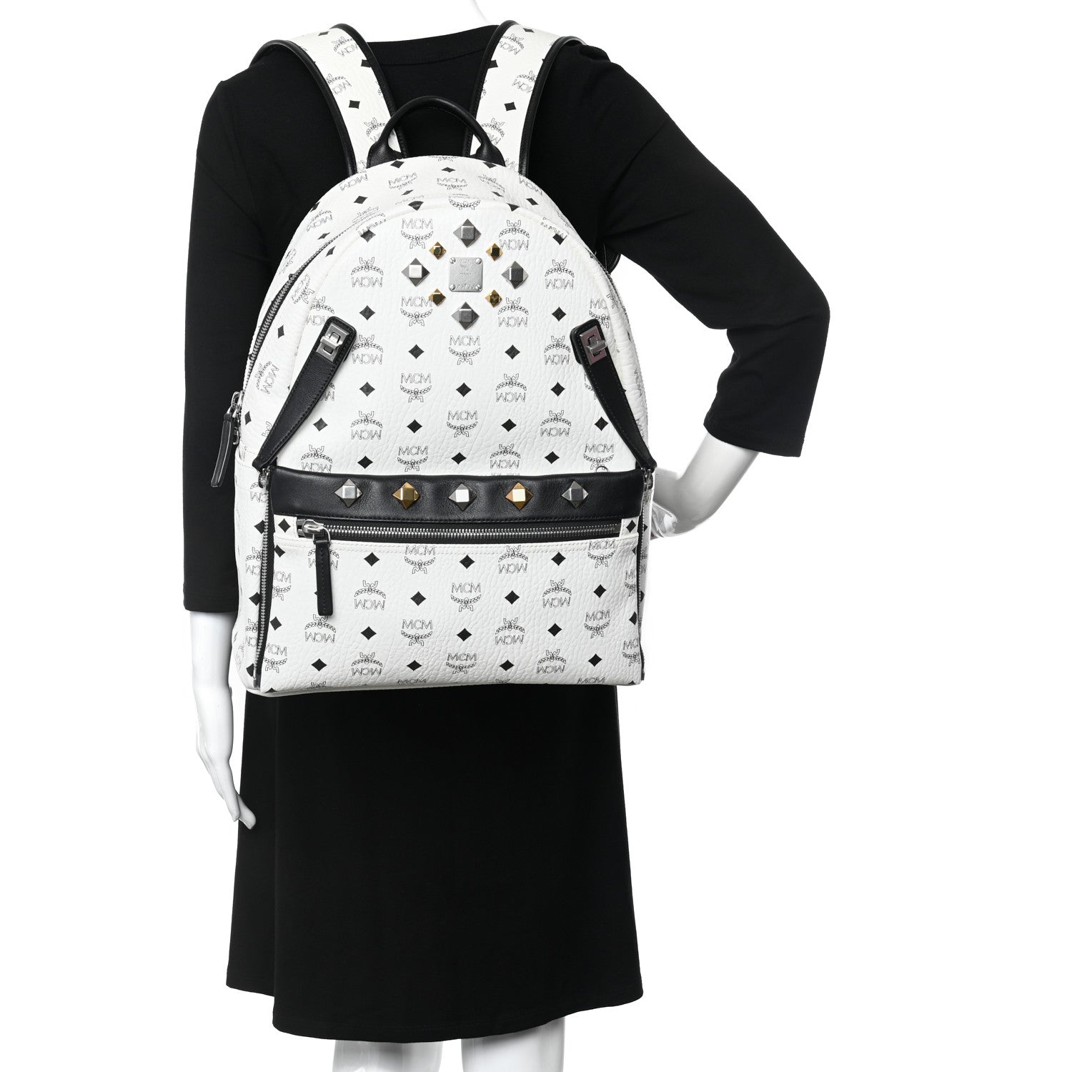 MCM Visetos Studded Medium Dual Stark Backpack White 2 of 15