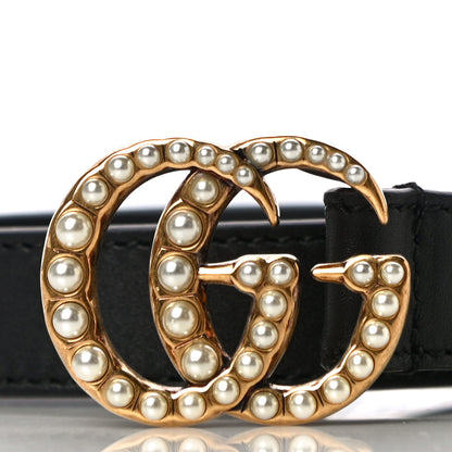 Gucci Calfskin Pearl Double G 20mm Belt 75 30 Black Cream 2 of 6