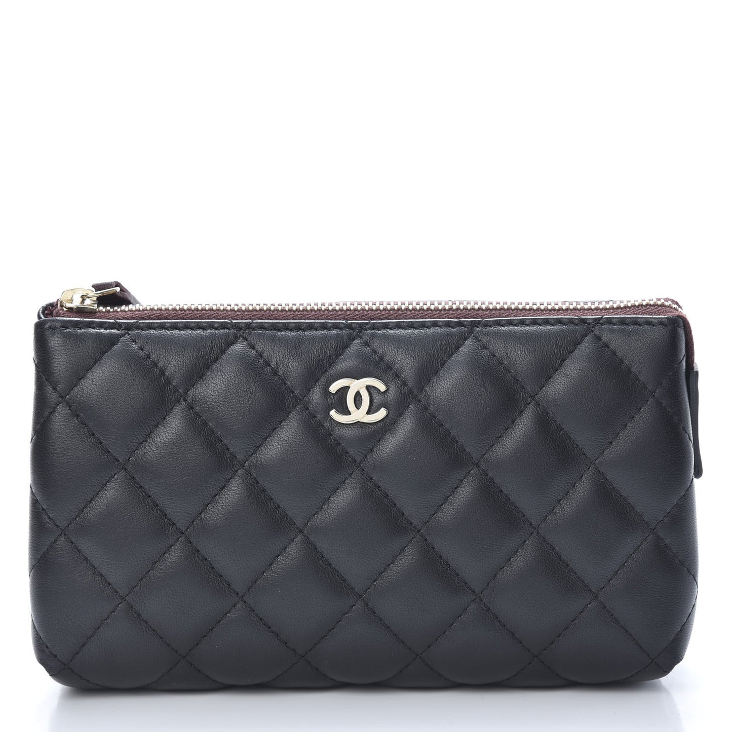 Lambskin Quilted Small Cosmetic Case Black