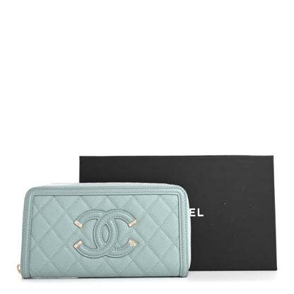 Chanel Caviar Quilted Large Filigree Zip Around Wallet Blue 13 of 13