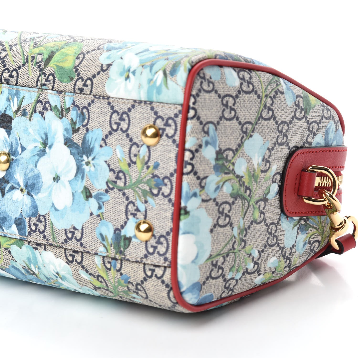 Gucci GG Supreme Monogram Blooms Small Boston Beige Blue Navy Hibiscus Red 7 of 10
