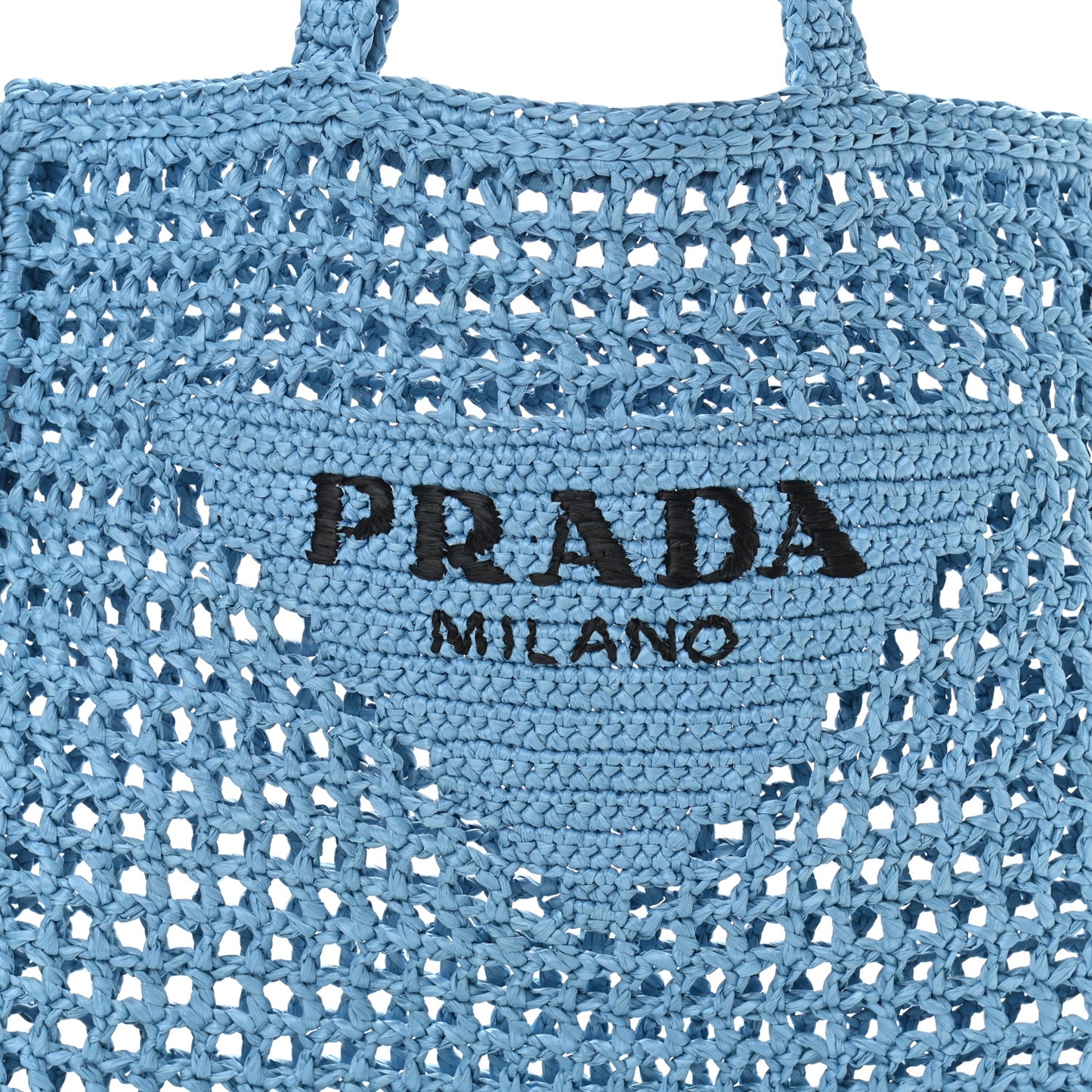 Yarn Raffia Effect Crochet Logo Embroidered Tote Bag Celeste
