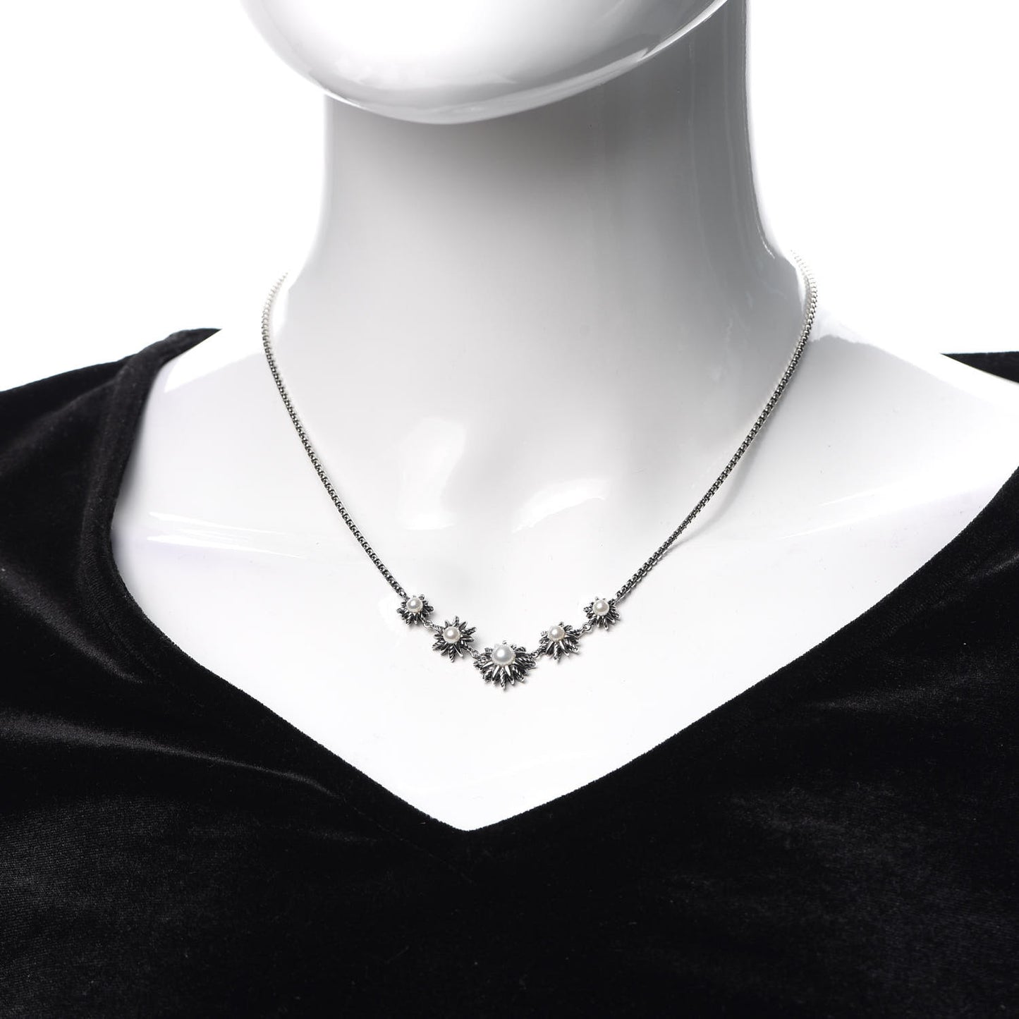 Sterling Silver Pearl Starburst Necklace