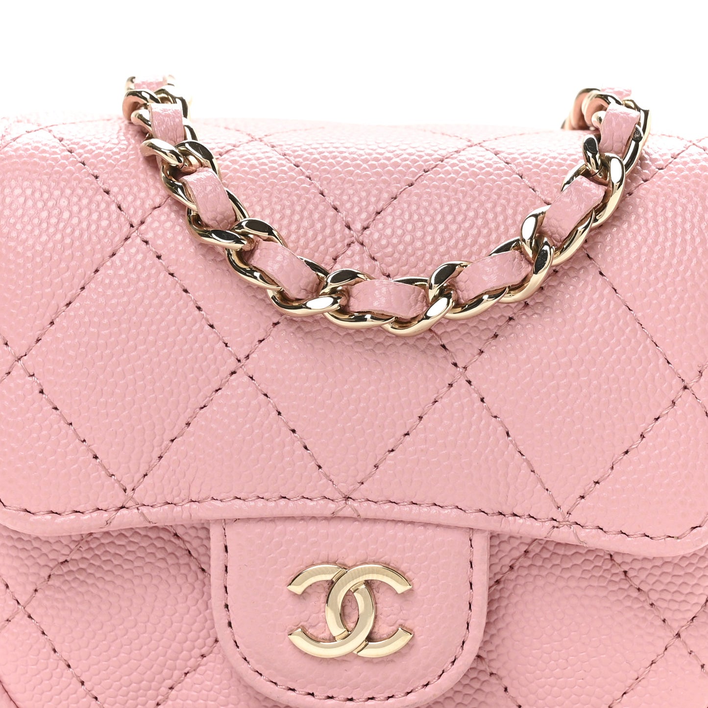 Caviar Quilted Mini Clutch With Chain Pink