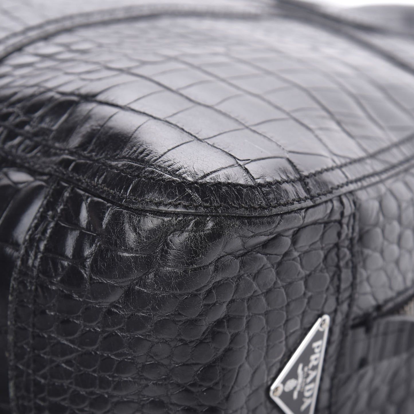 Calfskin Crocodile Embossed Satchel Black