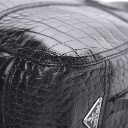 Prada Calfskin Crocodile Embossed Satchel Black 11 of 15