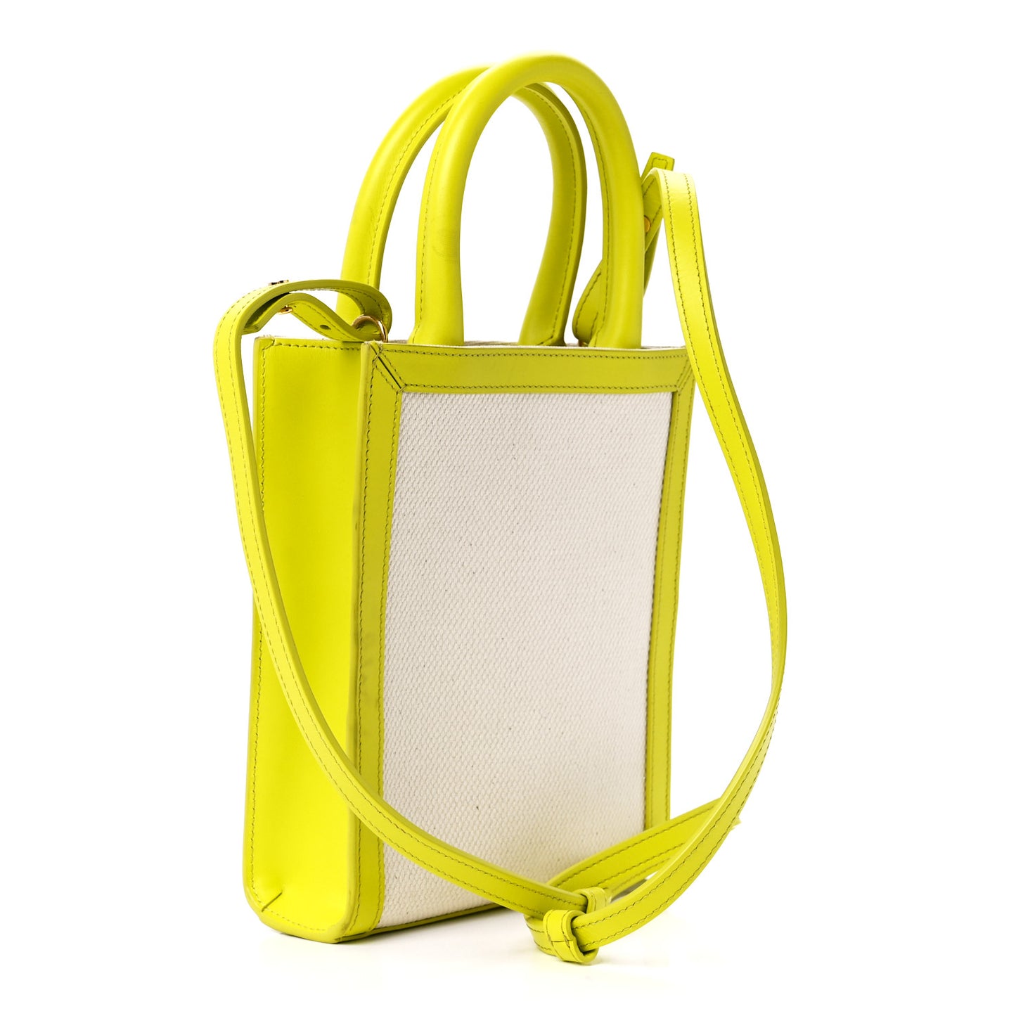 Canvas Calfskin Mini Vertical Cabas Neon Yellow