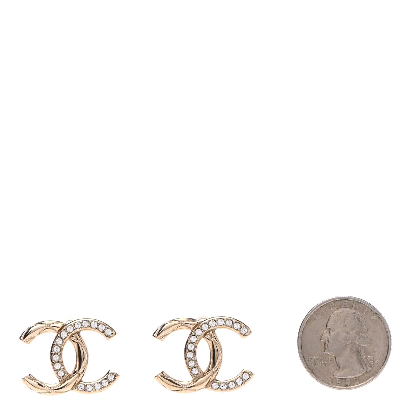 Crystal Glitter Quilted CC Earrings Light Gold