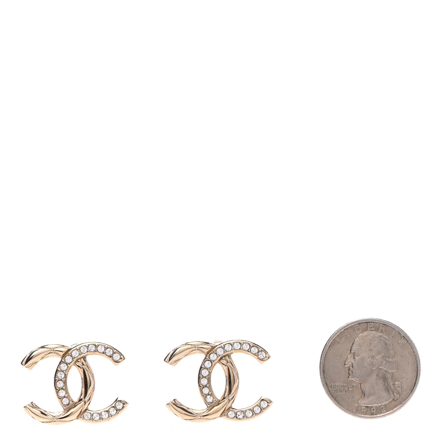 Chanel Crystal Glitter Quilted CC Earrings Light Gold 2 of 4