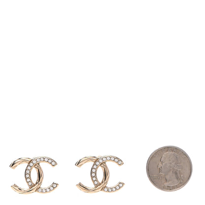 Chanel Crystal Glitter Quilted CC Earrings Light Gold 2 of 4