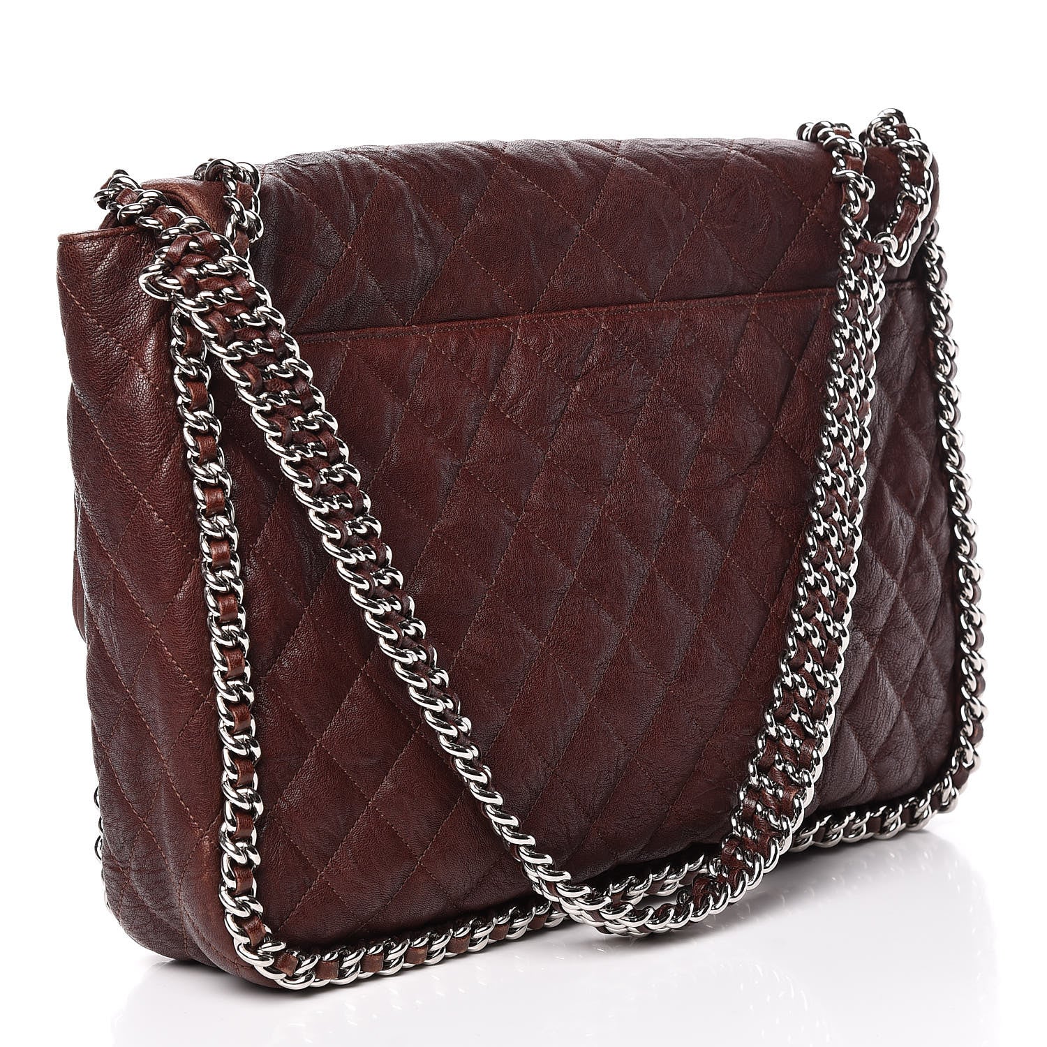 Chanel Crumpled Lambskin Quilted Maxi Chain Around Flap Dark Brown 3 of 17