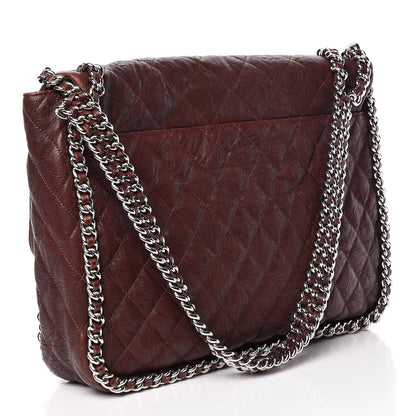 Chanel Crumpled Lambskin Quilted Maxi Chain Around Flap Dark Brown 3 of 17