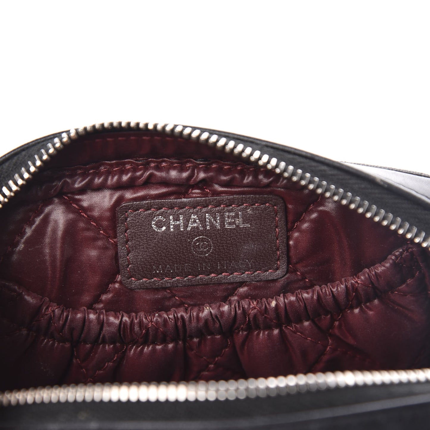 Lambskin Quilted Small Curvy Pouch Cosmetic Case Black