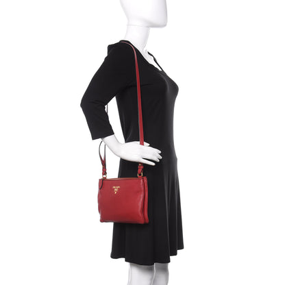 Prada Vitello Phenix Double Zip Crossbody Bag Scarlatto 2 of 10