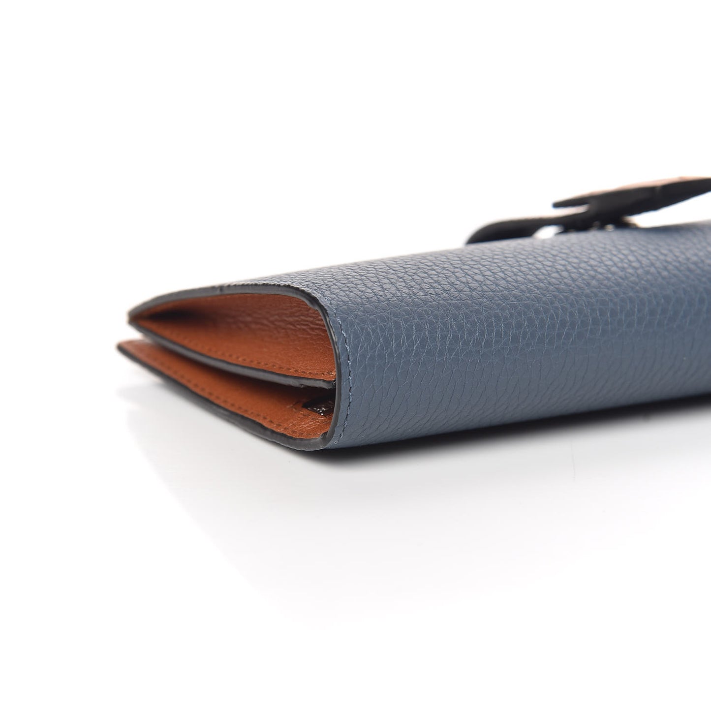 Grained Calfskin Large Vertical Wallet Steel Blue Tan