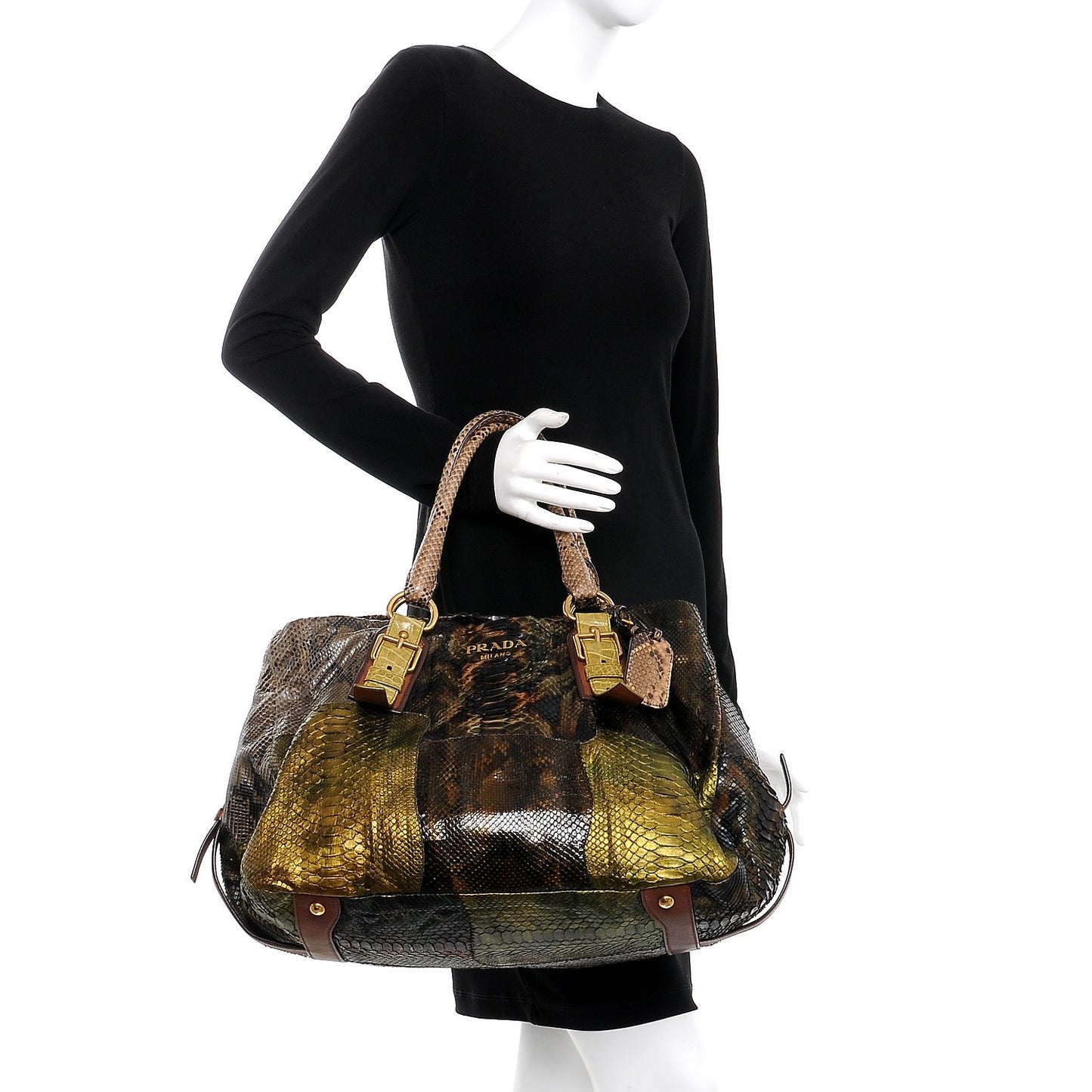 Python Crocodile Patch Shopper Tote Militare