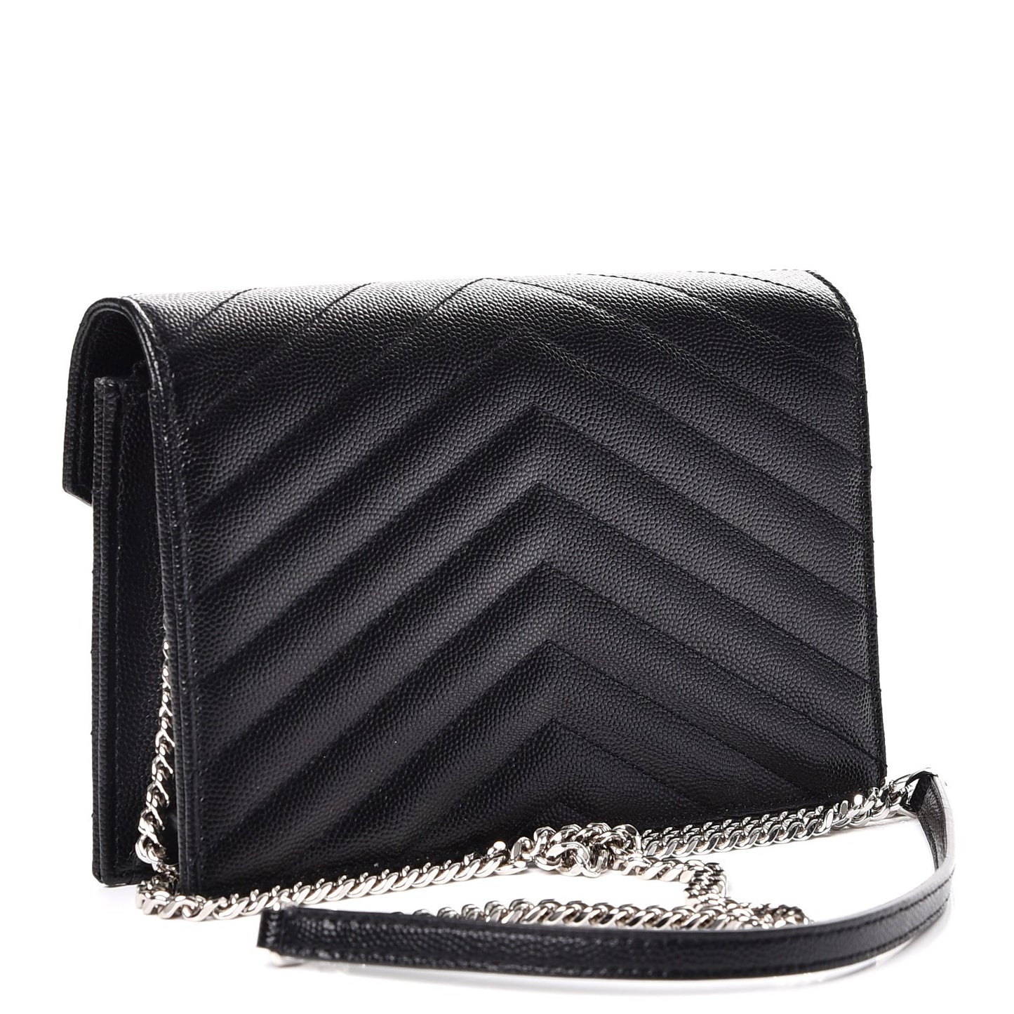 Grain De Poudre Matelasse Chevron Monogram Envelope Chain Wallet Black