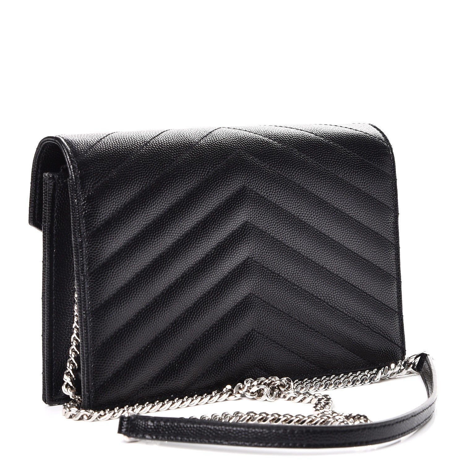 Saint Laurent Grain De Poudre Matelasse Chevron Monogram Envelope Chain Wallet Black 3 of 9