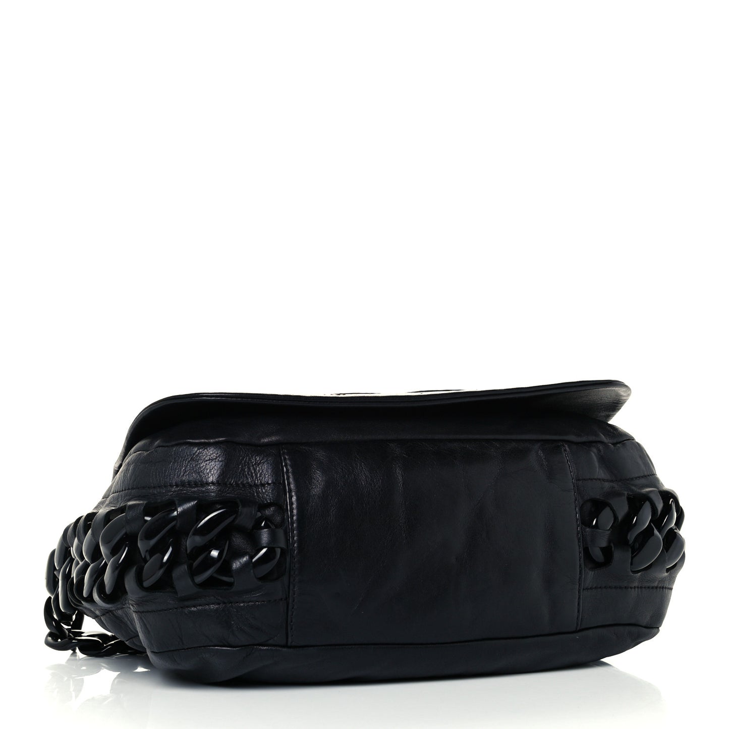 Calfskin Modern Chain Hobo Flap Black