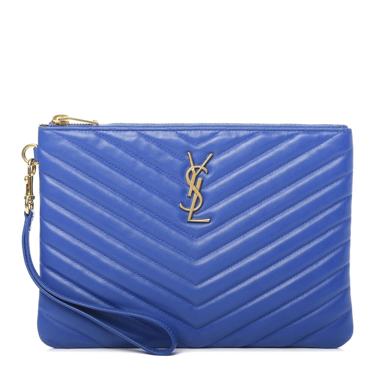 Saint Laurent Calfskin Matelasse Chevron Monogram Zip A5 Pouch Blue Majorelle 1 of 7