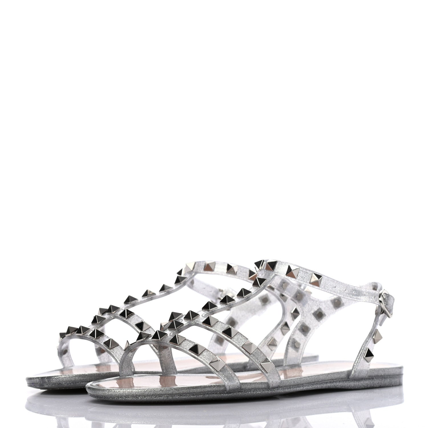 Valentino Garavani PVC Jelly Glitter Rockstud Caged Sandals 38 SIlver 3 of 7