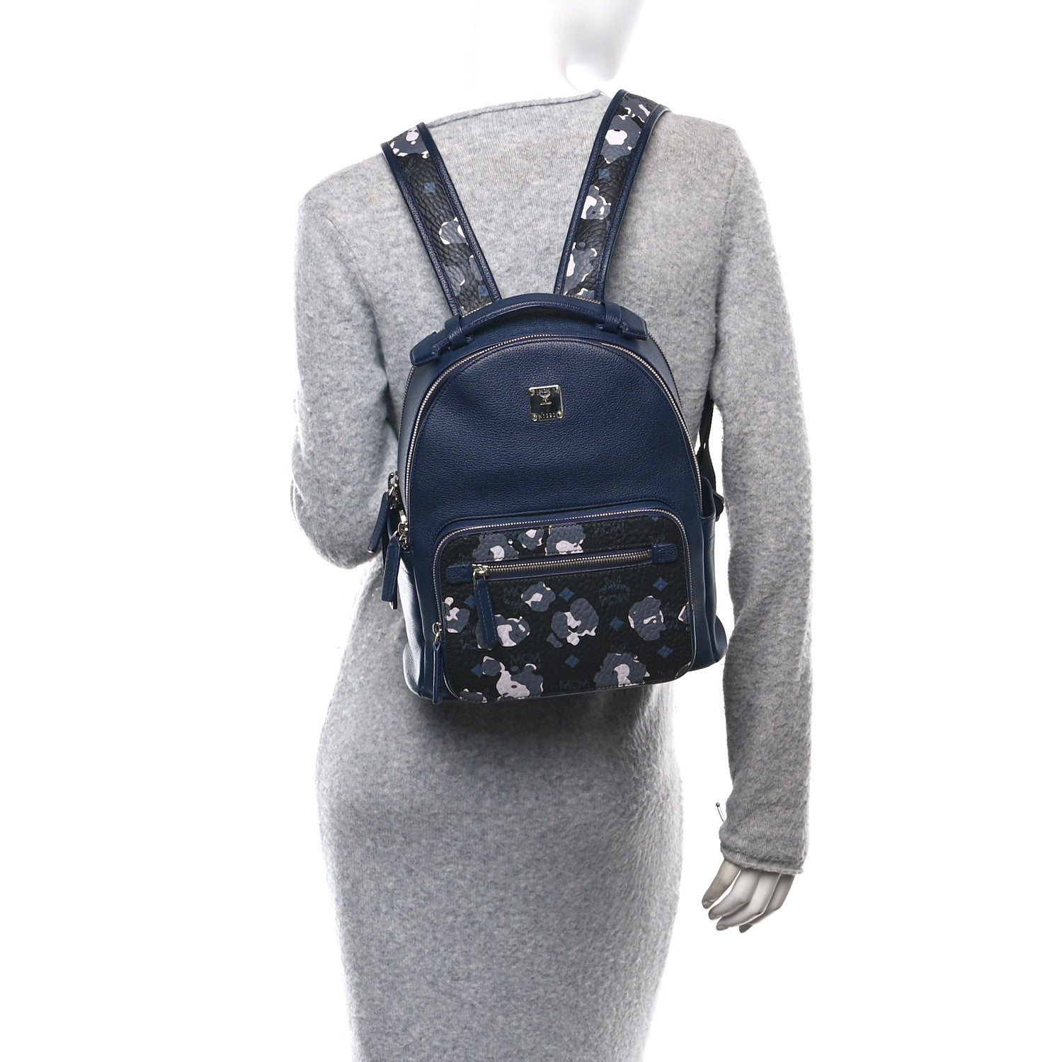 MCM Calfskin Visetos Floral Leopard Klassik Small Stark Backpack Blue Black 2 of 12