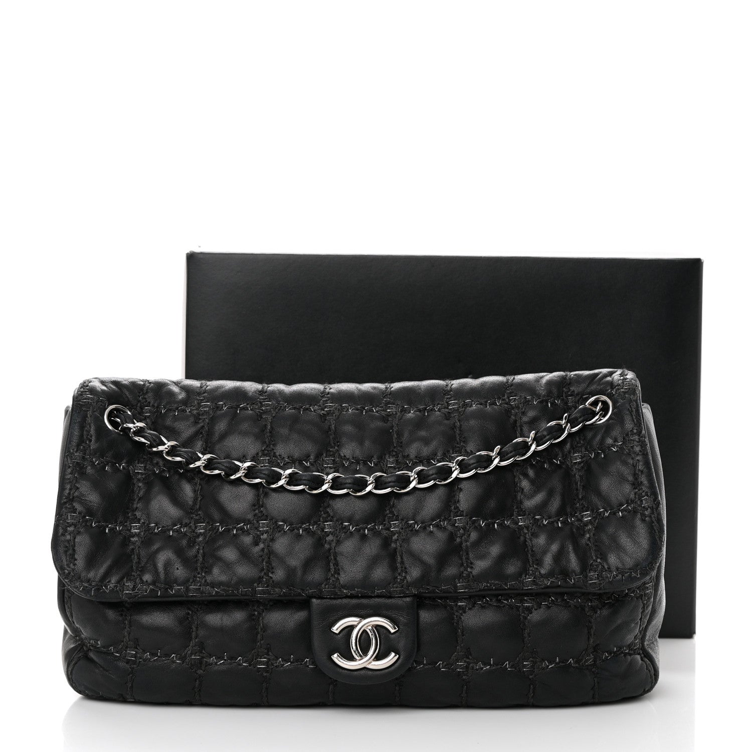 Chanel Lambskin Tweed Double Stitch Maxi Flap Black 16 of 16