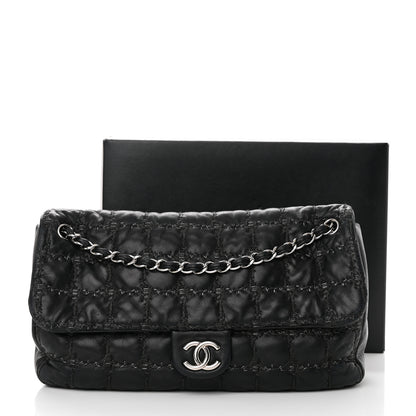 Chanel Lambskin Tweed Double Stitch Maxi Flap Black 16 of 16