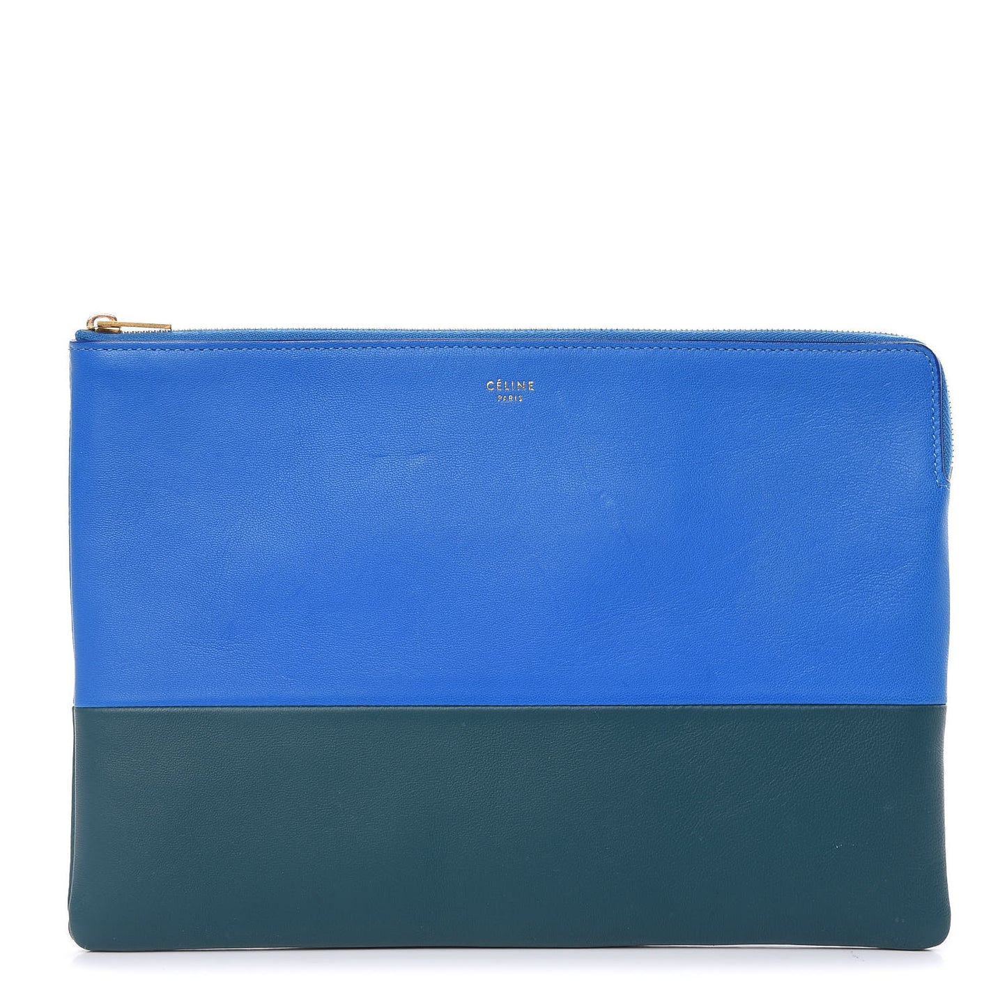 Lambskin Bi-Color Solo Clutch Pouch Bright Blue Peacock
