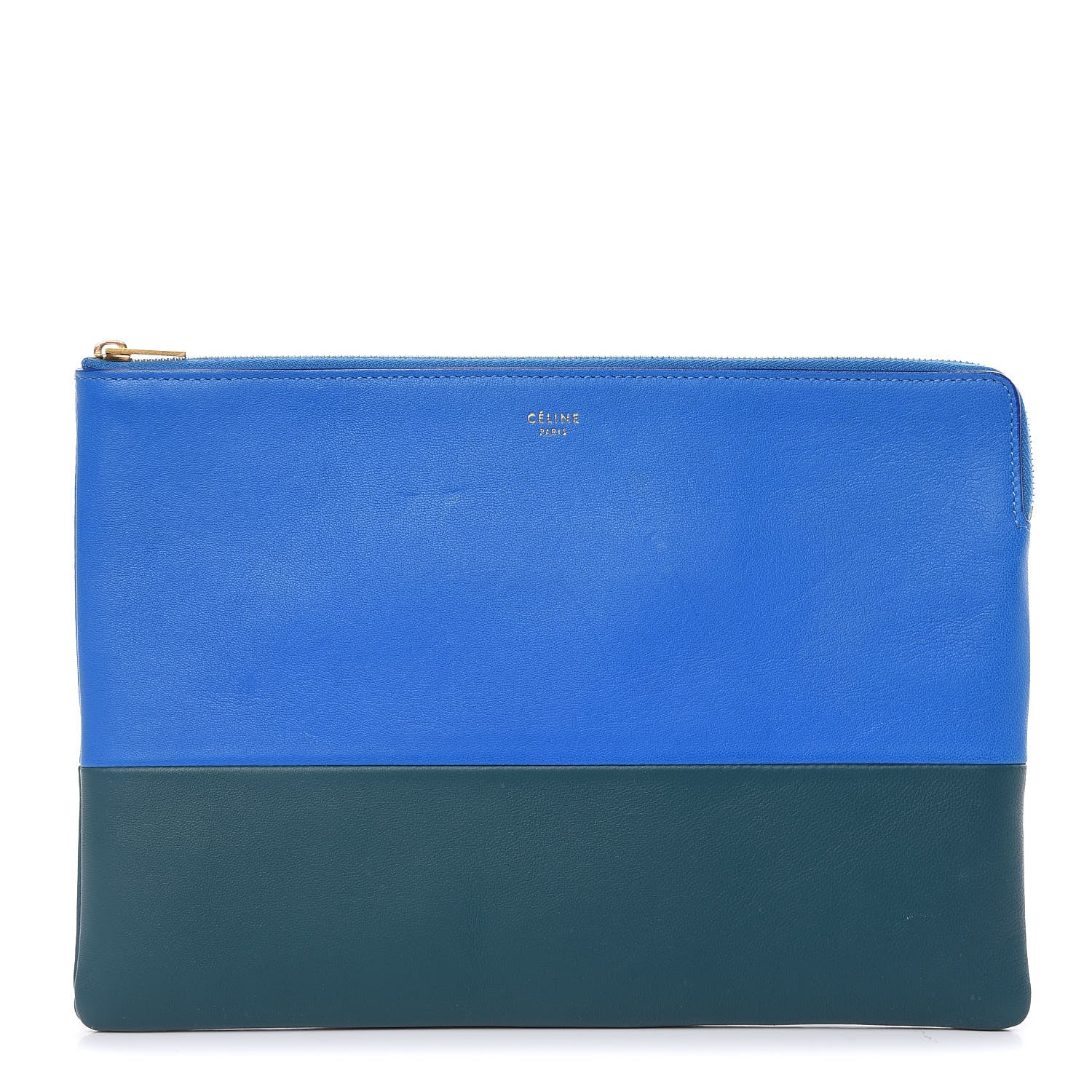 Celine Lambskin Bi-Color Solo Clutch Pouch Bright Blue Peacock 1 of 10