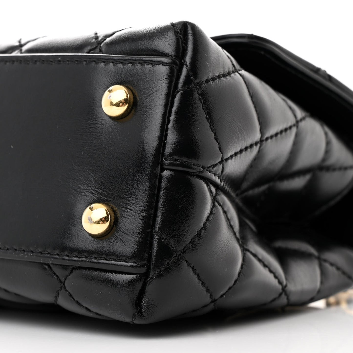 Shiny Calfskin Quilted Mini Coco Chain Gold Handle Flap Black