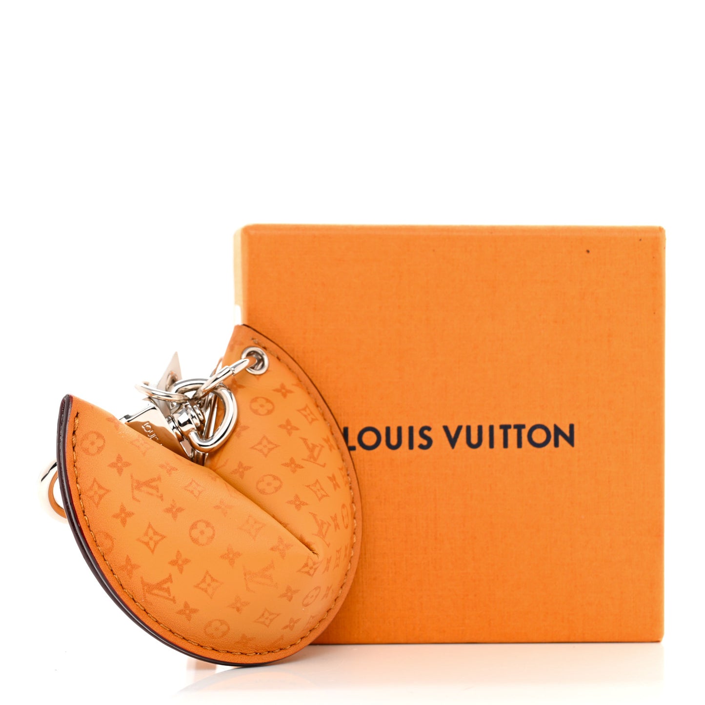 Calfskin Monogram Printed LV Fortune Cookie Bag Charm Key Holder Brown
