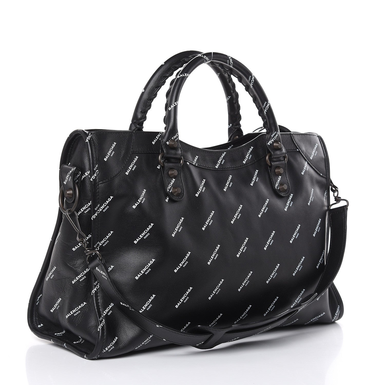 Balenciaga Veau Allover Logo Classic Silver Hardware S City Black White 2 of 10