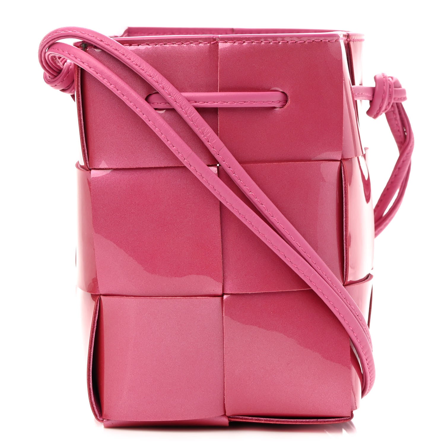 Bottega Veneta Patent Maxi Intrecciato Mini Cassette Bucket Bag Pink 1 of 8