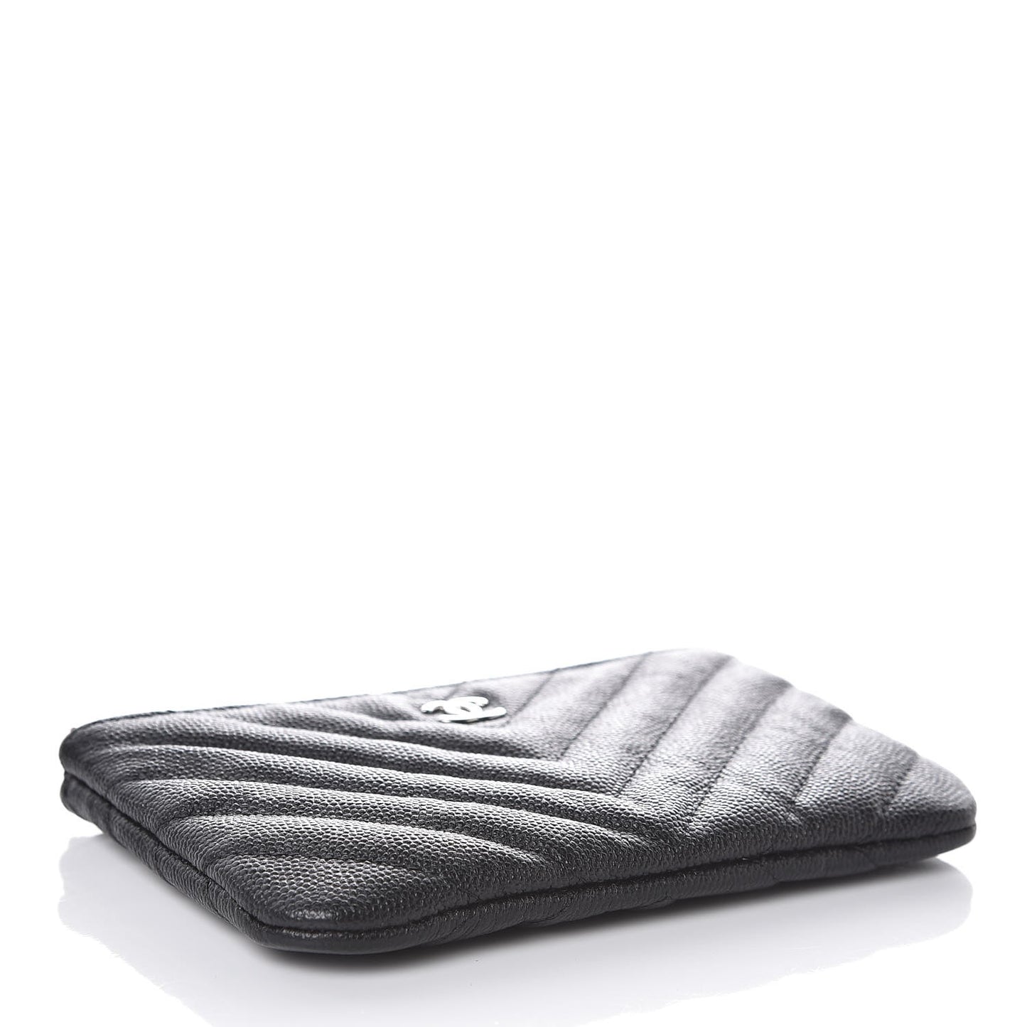 Caviar Chevron Quilted Small Cosmetic Case Black