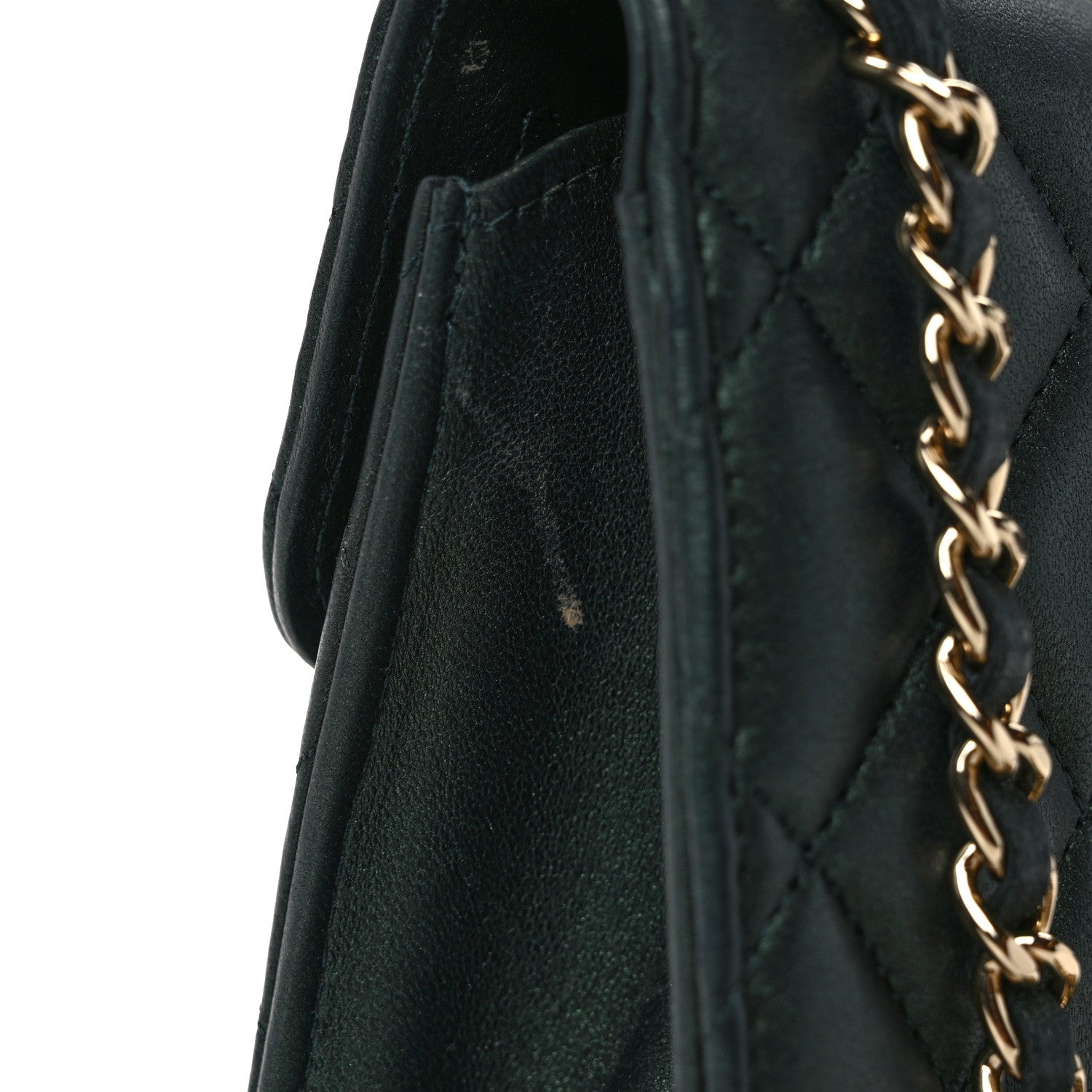 Chanel Iridescent Lambskin Quilted Top Handle Flap Clutch With Chain Dark Green 14 of 15