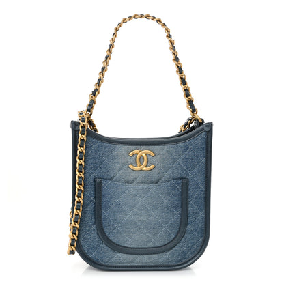 Chanel Washed Denim Quilted Small Hobo Blue 1 of 11