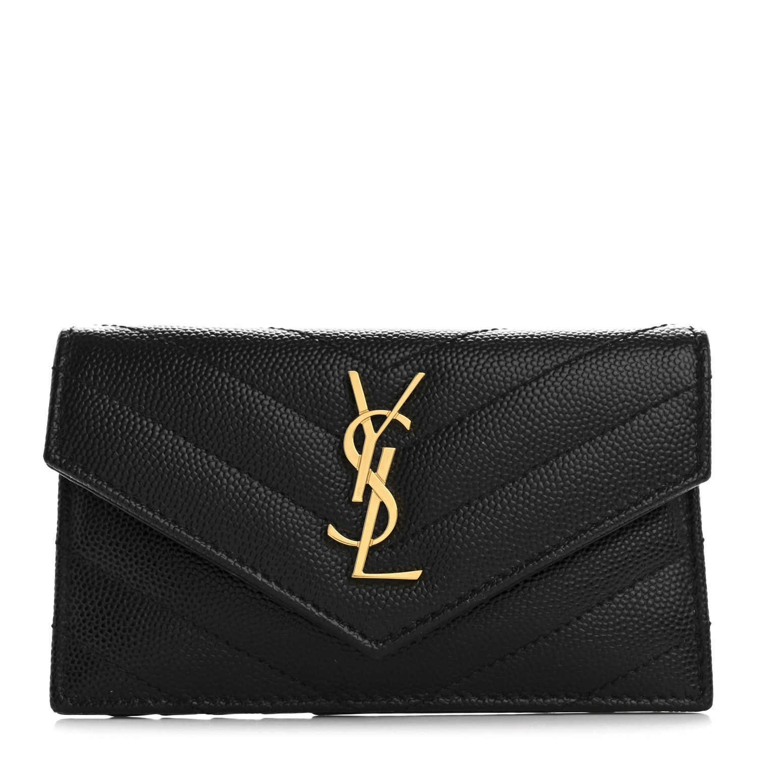 Saint Laurent Grain De Poudre Matelasse Chevron Monogram Compact Wallet Black 1 of 7
