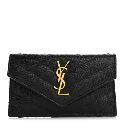 Saint Laurent Grain De Poudre Matelasse Chevron Monogram Compact Wallet Black 1 of 7