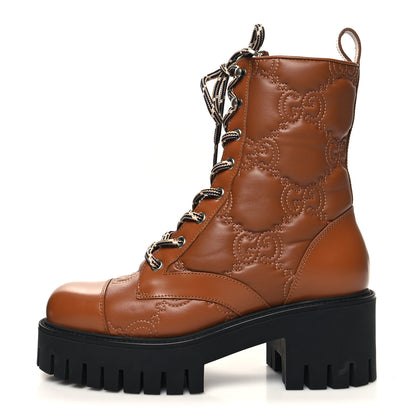 Gucci Cordovan Lux Nappa GG Matelasse Lace Up 60mm Combat Boots 36 Dark Hazel Brown 1 of 9