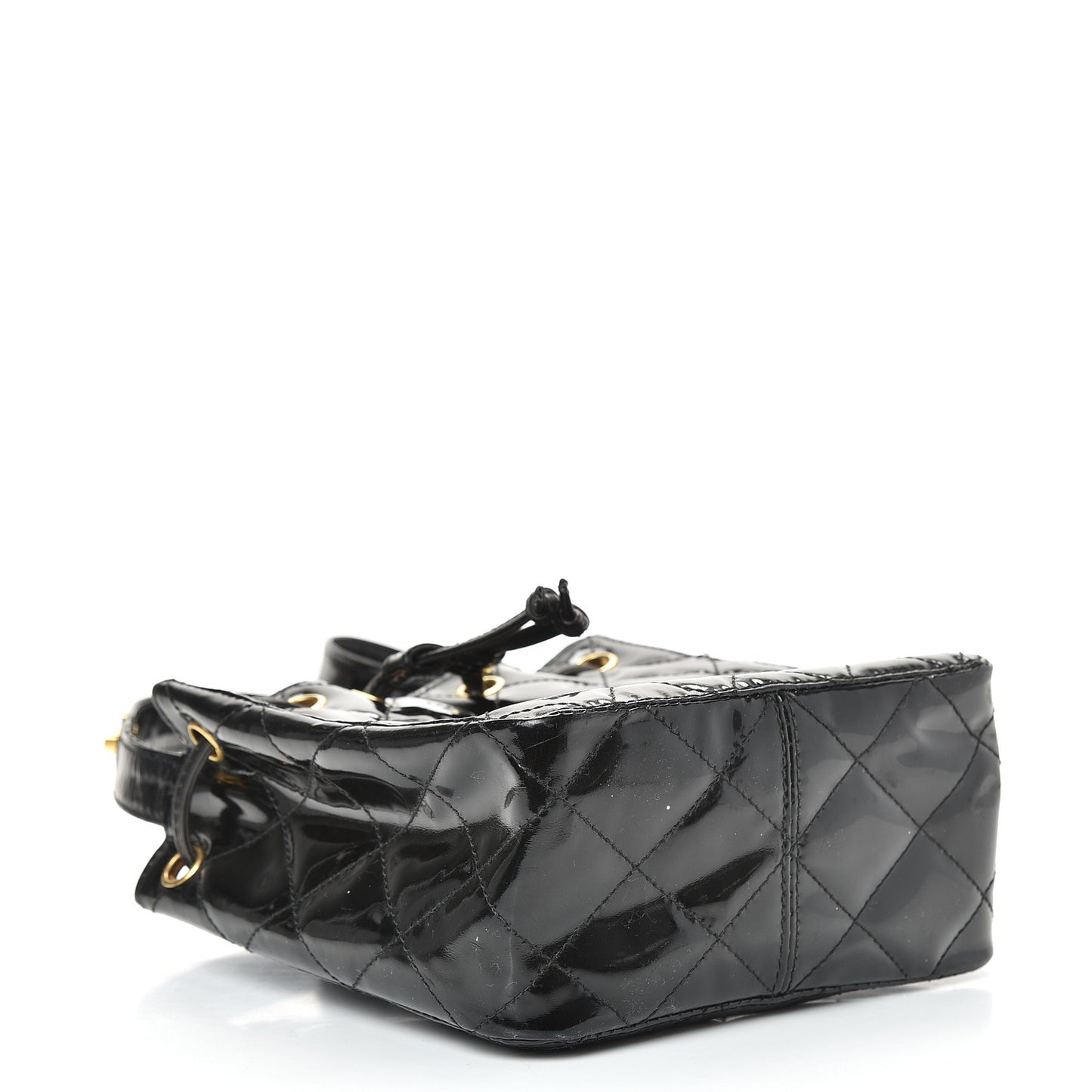Patent Mini Drawstring Shoulder Bag Black