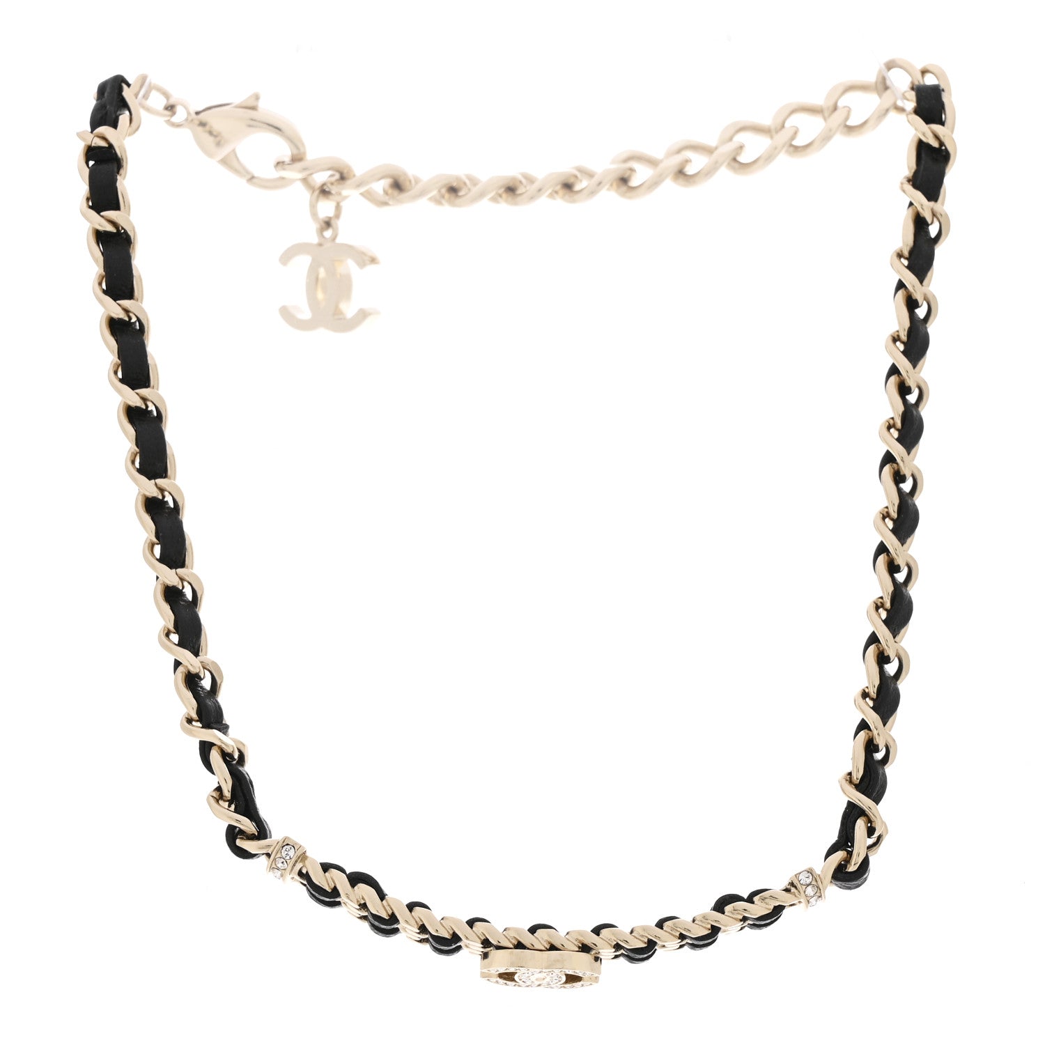 Chanel Metal Lambskin Crystal CC Choker Necklace Black Gold 4 of 7