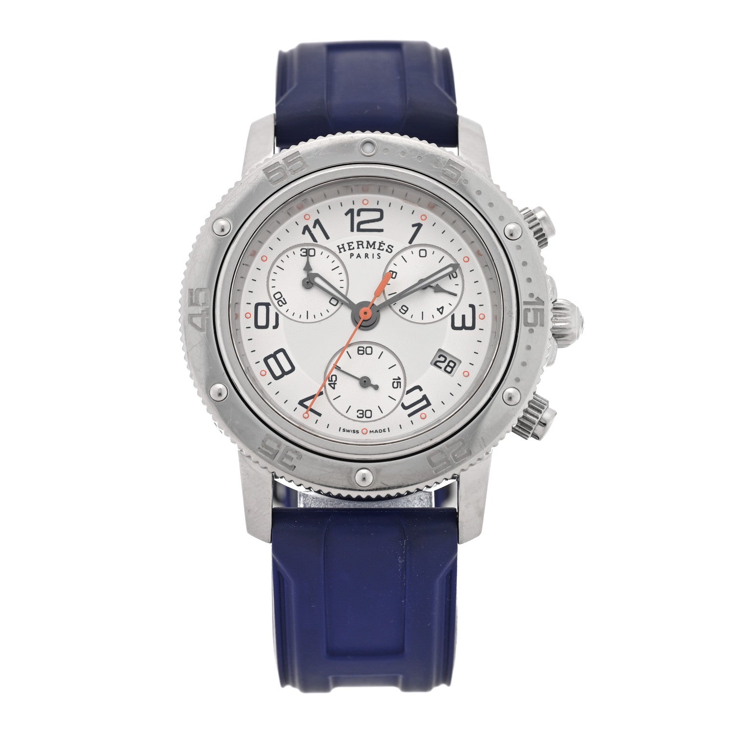 Hermes Stainless Steel Rubber 36mm Clipper Chronograph Quartz