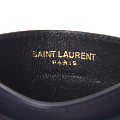 Saint Laurent Grain De Poudre Matelasse Chevron Monogram Credit Card Case Navy 6 of 9