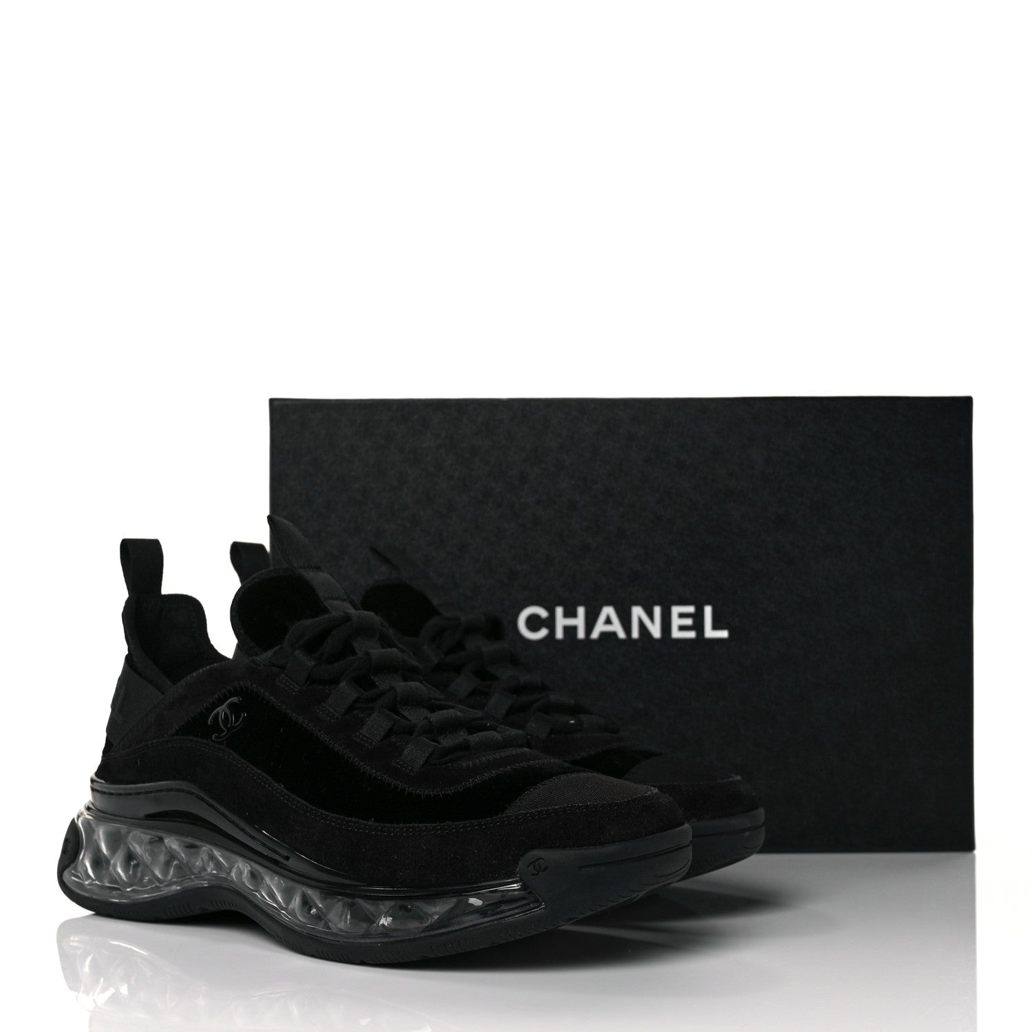 Chanel Suede Calfskin Velvet Grosgrain CC Sneakers 39 Black 9 of 9