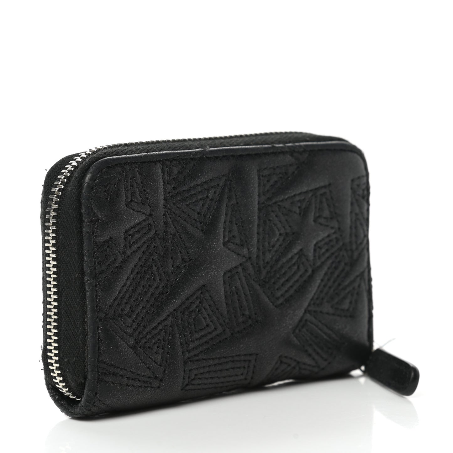 Metallic Lambskin Star Embossed Coin Purse Case Black