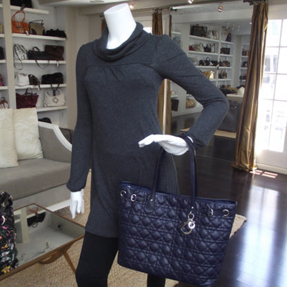 Christian Dior Coated Canvas Cannage Large Panarea Tote Blue 2 of 9