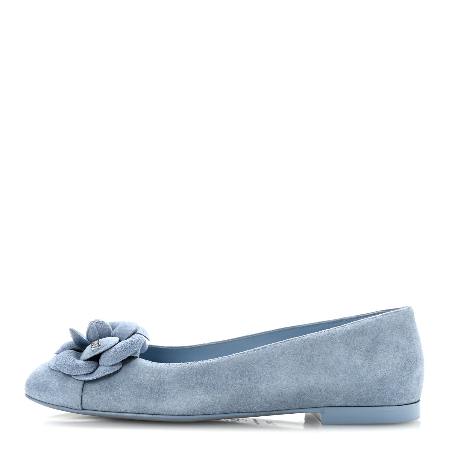 Chanel Suede Cap Toe Camellia Ballerina Flats 36.5 Light Blue 1 of 10